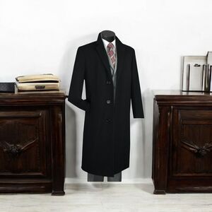 MEN'S VINCI FULL LENGTH 48" BLACK CASHMERE BLEND TOP COAT. CL48